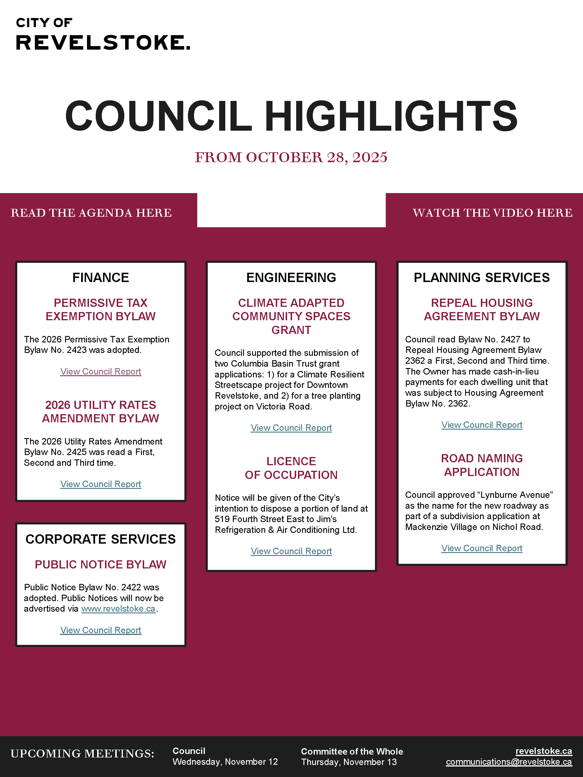 Council Highlights for October 28, 2025 Council Meeting (PDF)