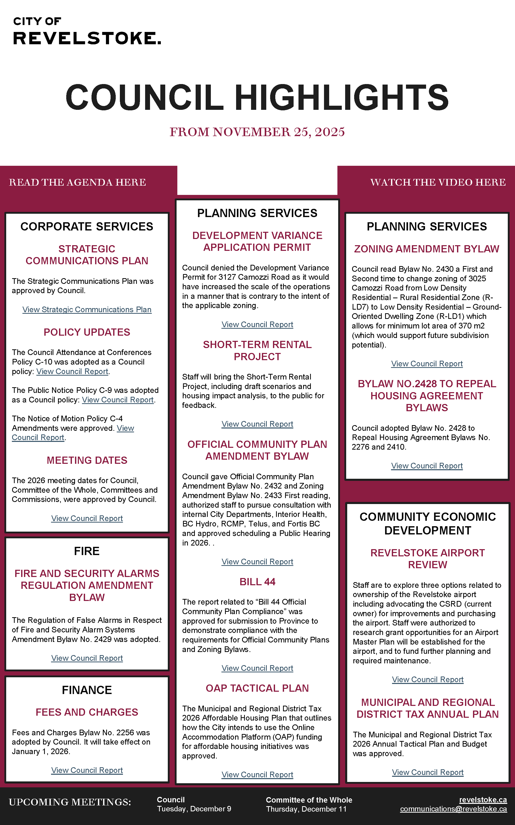 Council Highlights for November 25, 2025 Council Meeting (PDF)