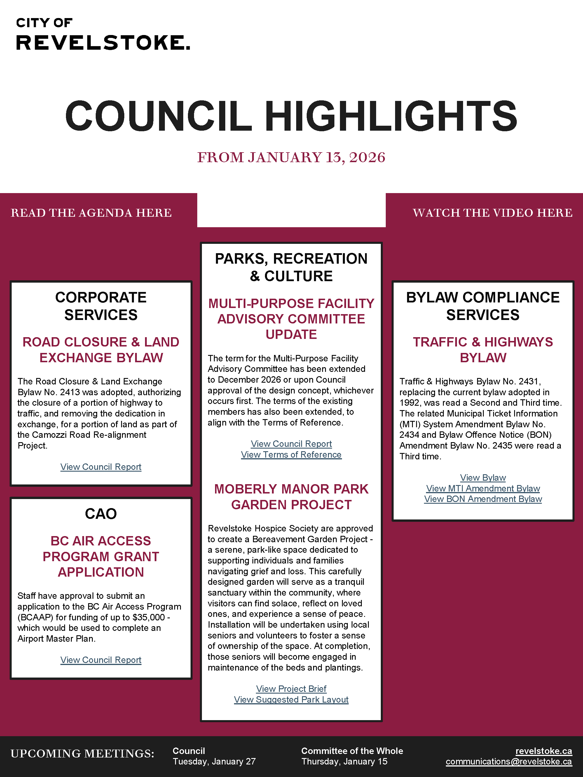 Council Highlights for January 13, 2026